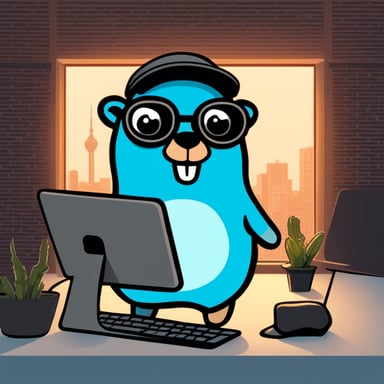Create me Go Blue Gopher which loves to code with Golang in Berlin.