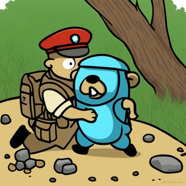 A medic Go Blue Gopher healing another wounded gopher.