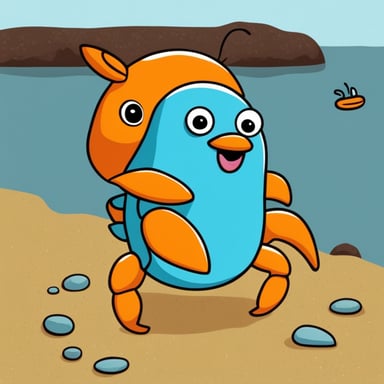 Orange crab hugging Go Blue Gopher.