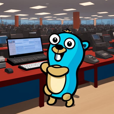 Go Blue Gopher is standing at a festival desk, where a mechanical keyboard is raffled.