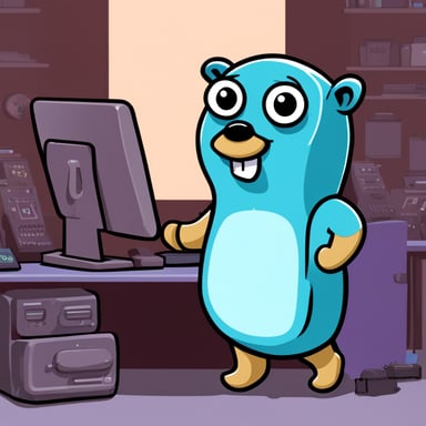 Go Blue Gopher is standing at a festival desk, where a mechanical keyboard is raffled.