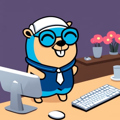 Go Blue Gopher is standing at a festival desk, where a mechanical keyboard is raffled.