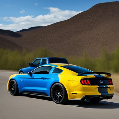 Go Blue Gopher with a black Ford Mustang GT.