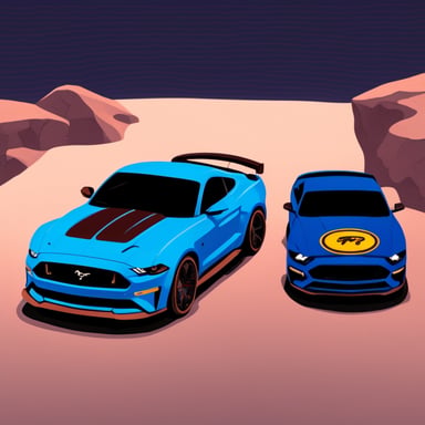 Go Blue Gopher and a black Ford Mustang GT.