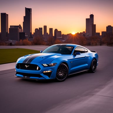 Go Blue Gopher and a black Ford Mustang GT.