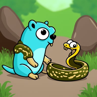 Go Blue Gopher eating a large Python snake.
