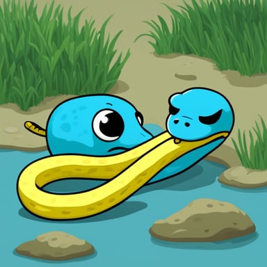Go Blue Gopher eats a yellow-blue large Python snake.