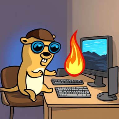 Go Blue Gopher is coding and encounters a nil pointer exception. Meanwhile, his PC starts burning.