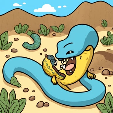 Go Blue Gopher eats a yellow-blue large Python snake.