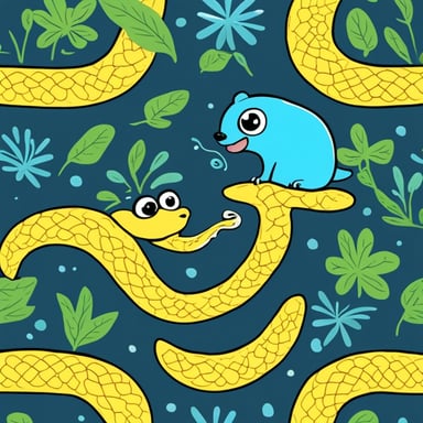 Go Blue Gopher eats a yellow-blue large Python snake.