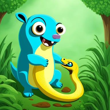 Go Blue Gopher eats a yellow-blue large Python snake.