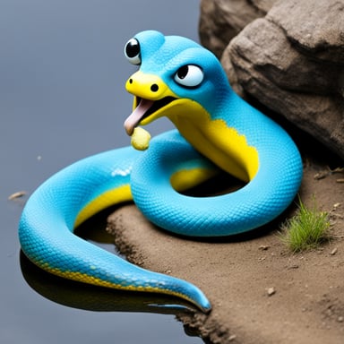 Go Blue Gopher eats a yellow-blue large Python snake.