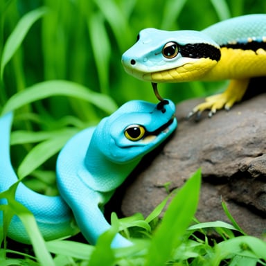 Go Blue Gopher eats a yellow-blue large Python snake.