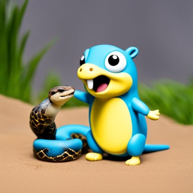 Go Blue Gopher eats a yellow-blue large Python snake.