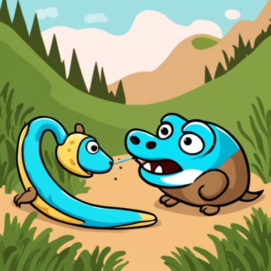 Go Blue Gopher eats a yellow-blue large Python snake.