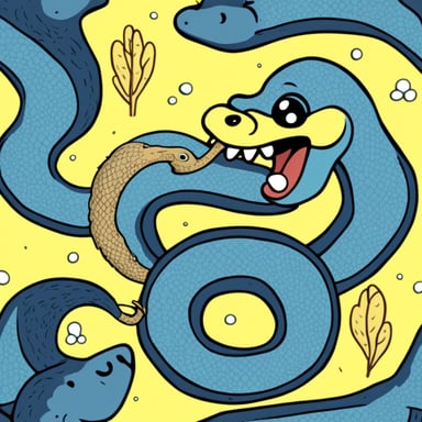 Go Blue Gopher eats a yellow-blue large Python snake.