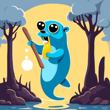 Go Blue Gopher eats a yellow-blue large Python snake.