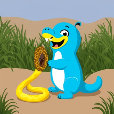 Go Blue Gopher eats a yellow-blue large Python snake.