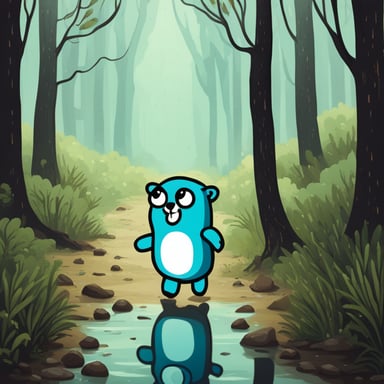 Go Blue Gopher, a pride in white, walking through the forest on a rainy day.