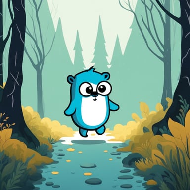 Go Blue Gopher, a pride in white, walking through the forest on a rainy day.