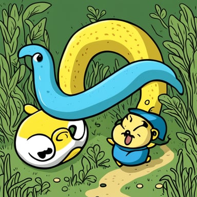 Go Blue Gopher eats a yellow-blue large Python snake.