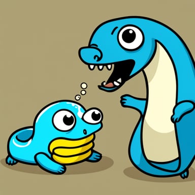 Go Blue Gopher eats a yellow-blue large Python snake.