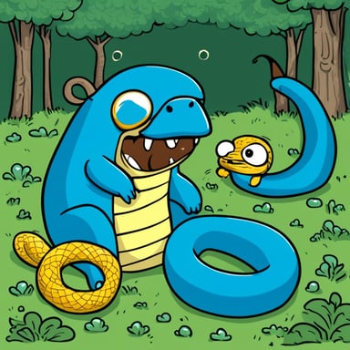 Go Blue Gopher eats a yellow-blue large Python snake.