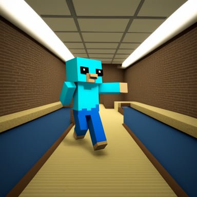 Go Blue Gopher, with a 3D realistic outlook, is playing the Minecraft game.