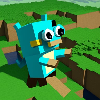 Go Blue Gopher, with a 3D realistic outlook, is playing the Minecraft game.