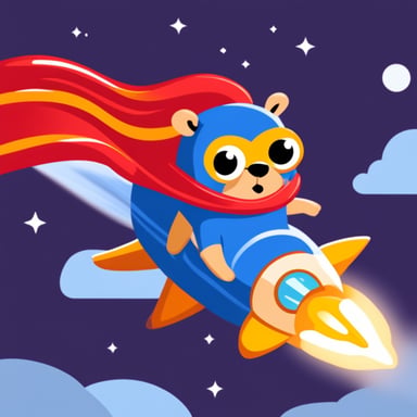 Go Blue Gopher is riding on the rocket like Superman.