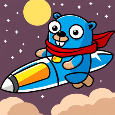 Go Blue Gopher is riding on the rocket like Superman.