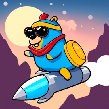 Go Blue Gopher is riding on the rocket like Superman.