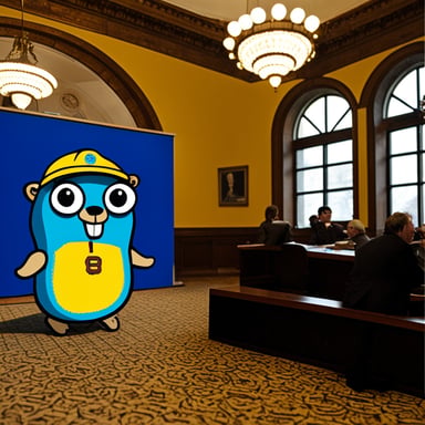 Go Blue Gopher visits Berlin City Hall.