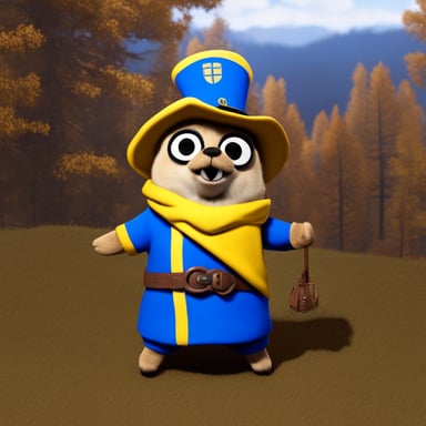 A Go Blue Gopher dressed in a Swedish costume, featuring a realistic outfit from Unreal Engine.