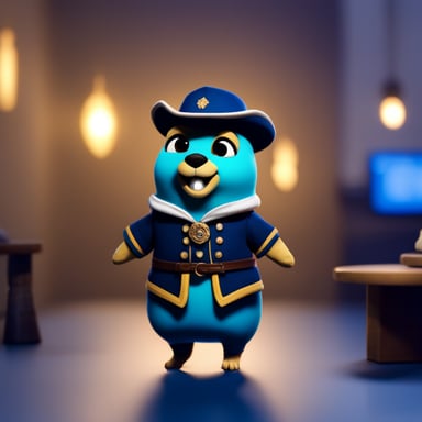 A Go Blue Gopher dressed in a Swedish costume, featuring a realistic outfit from Unreal Engine.