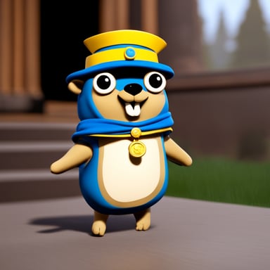A Go Blue Gopher dressed in a Swedish costume, featuring a realistic outfit from Unreal Engine.