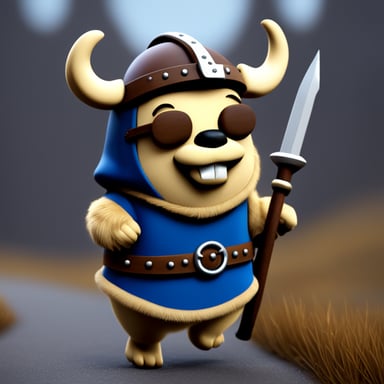 Go Blue Gopher as a Viking, featuring a realistic outfit from Unreal Engine.