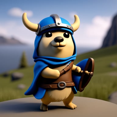 Go Blue Gopher as a Viking, featuring a realistic outfit from Unreal Engine.