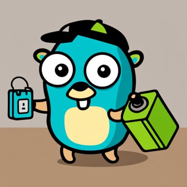 Go blue gopher holding a green battery in its hands.