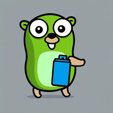 Go blue gopher holding a green battery in its hands.