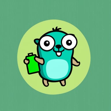 Go blue gopher holding a green battery in its hands.