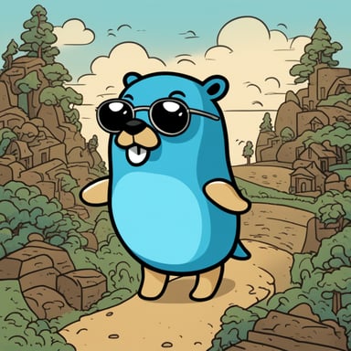 Go Blue Gopher stands proudly above the personifications of AWS, GCP, and Azure cloud providers, embodying the superiority of Golang.