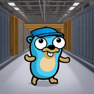 Go Blue Gopher stands proudly above the personifications of AWS, GCP, and Azure cloud providers, embodying the superiority of Golang.