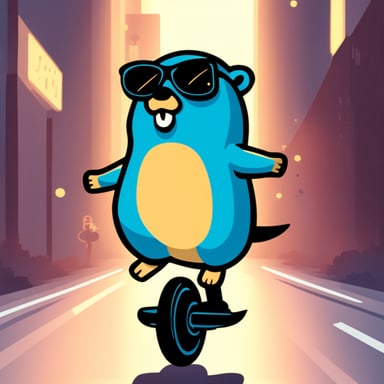 Go blue gopher riding an electric unicycle.