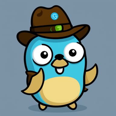 Go Blue Gopher is a coding golang gopher that is wearing an owl hat.