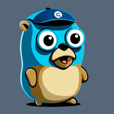 Go Blue Gopher is a coding golang gopher that is wearing an owl hat.