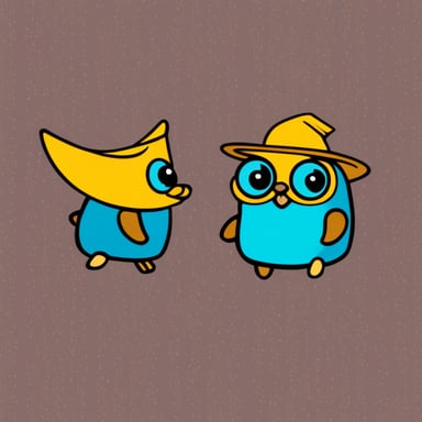 Go Blue Gopher is a coding golang gopher that is wearing an owl hat.