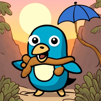 Go Blue Gopher holding a toucan in its arm.