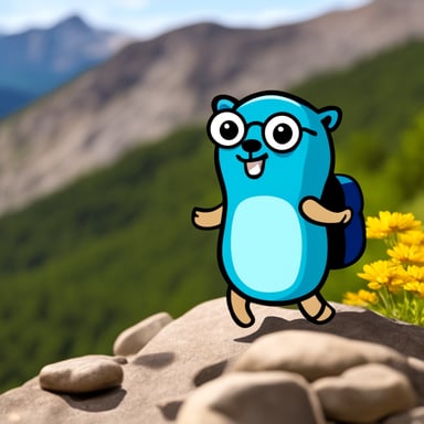 Go Blue Gopher hiking the mountains.