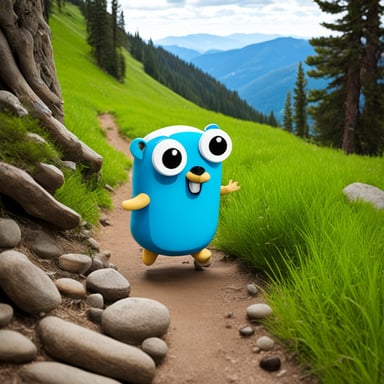 Go Blue Gopher hiking the mountains.
